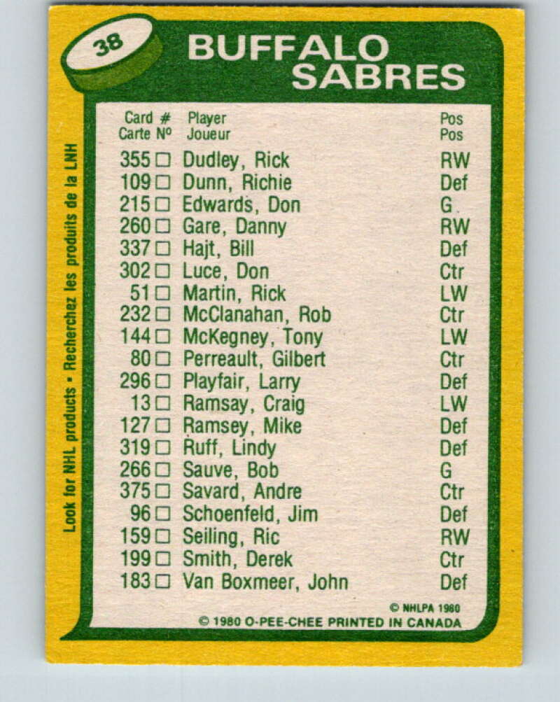 1980-81 O-Pee-Chee #38 Danny Gare TL Buffalo Sabres V37356