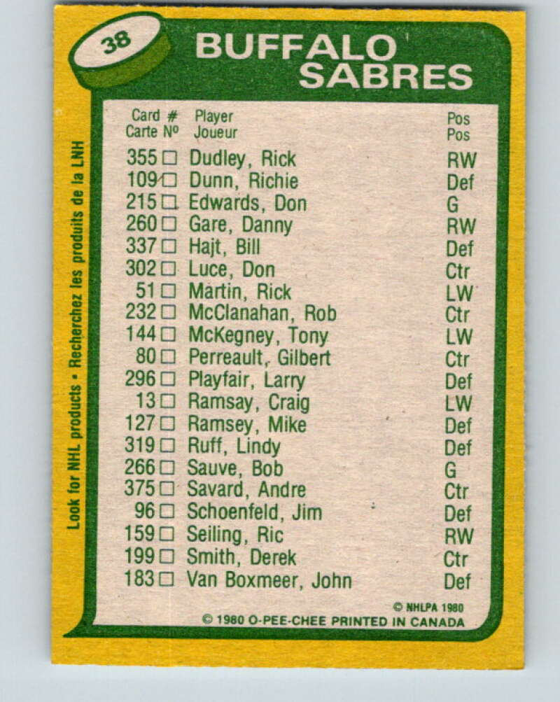 1980-81 O-Pee-Chee #38 Danny Gare TL Buffalo Sabres V37359