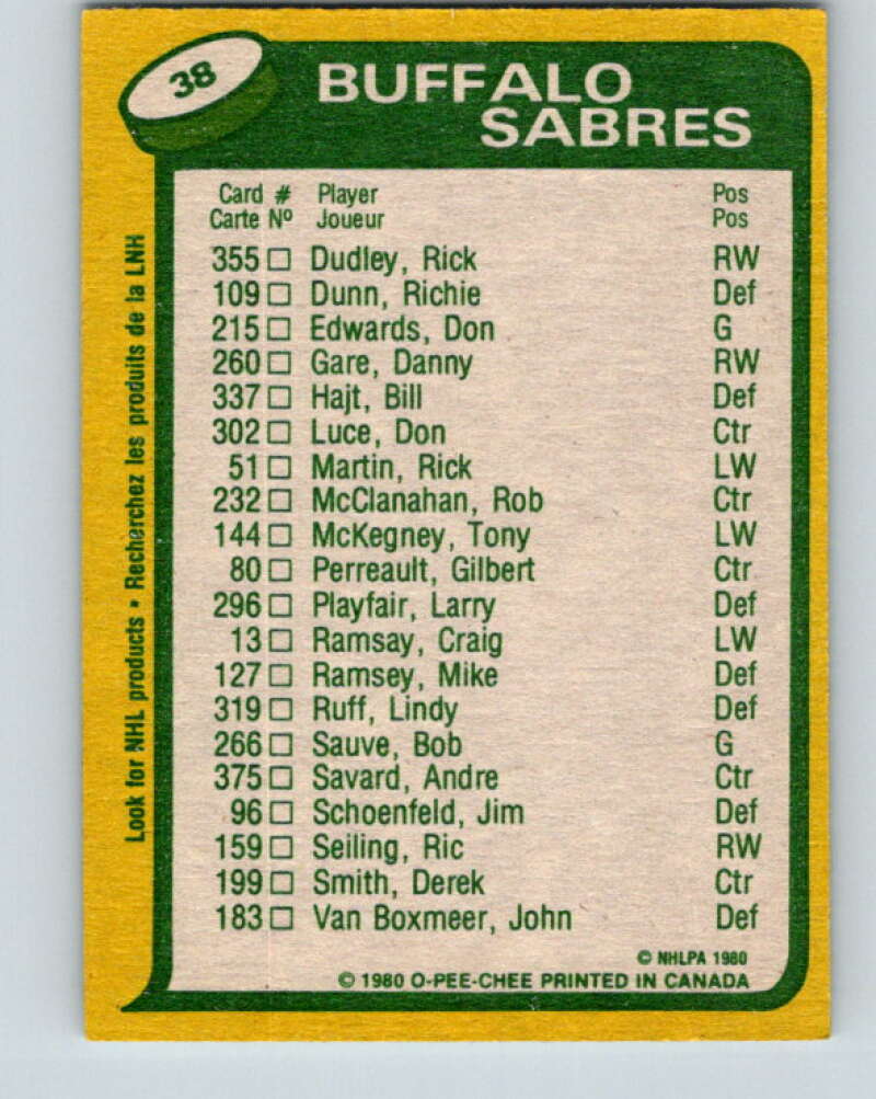1980-81 O-Pee-Chee #38 Danny Gare TL Buffalo Sabres V37361