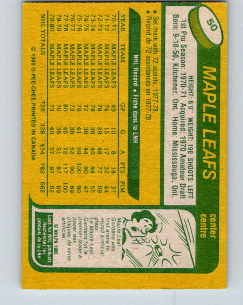 1980-81 O-Pee-Chee #50 Darryl Sittler Toronto Maple Leafs V37488