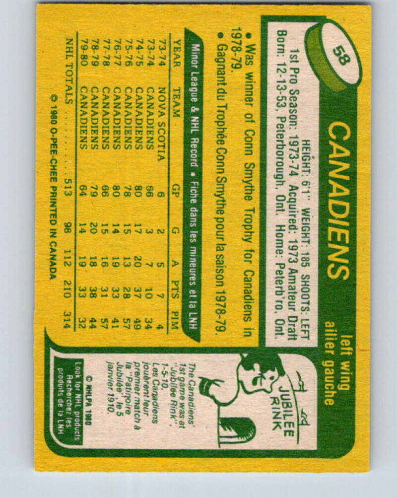 1980-81 O-Pee-Chee #58 Bob Gainey Montreal Canadiens V37572