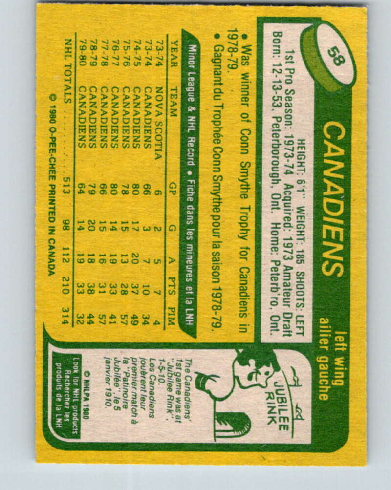 1980-81 O-Pee-Chee #58 Bob Gainey Montreal Canadiens V37573