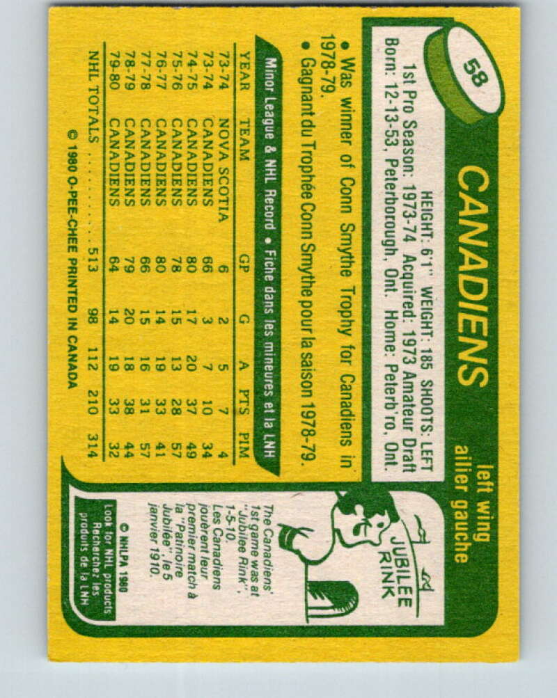 1980-81 O-Pee-Chee #58 Bob Gainey Montreal Canadiens V37578