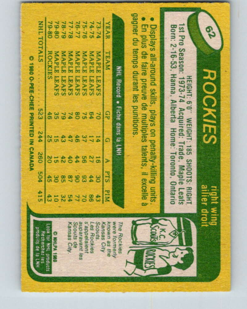 1980-81 O-Pee-Chee #62 Lanny McDonald Colorado Rockies V37606