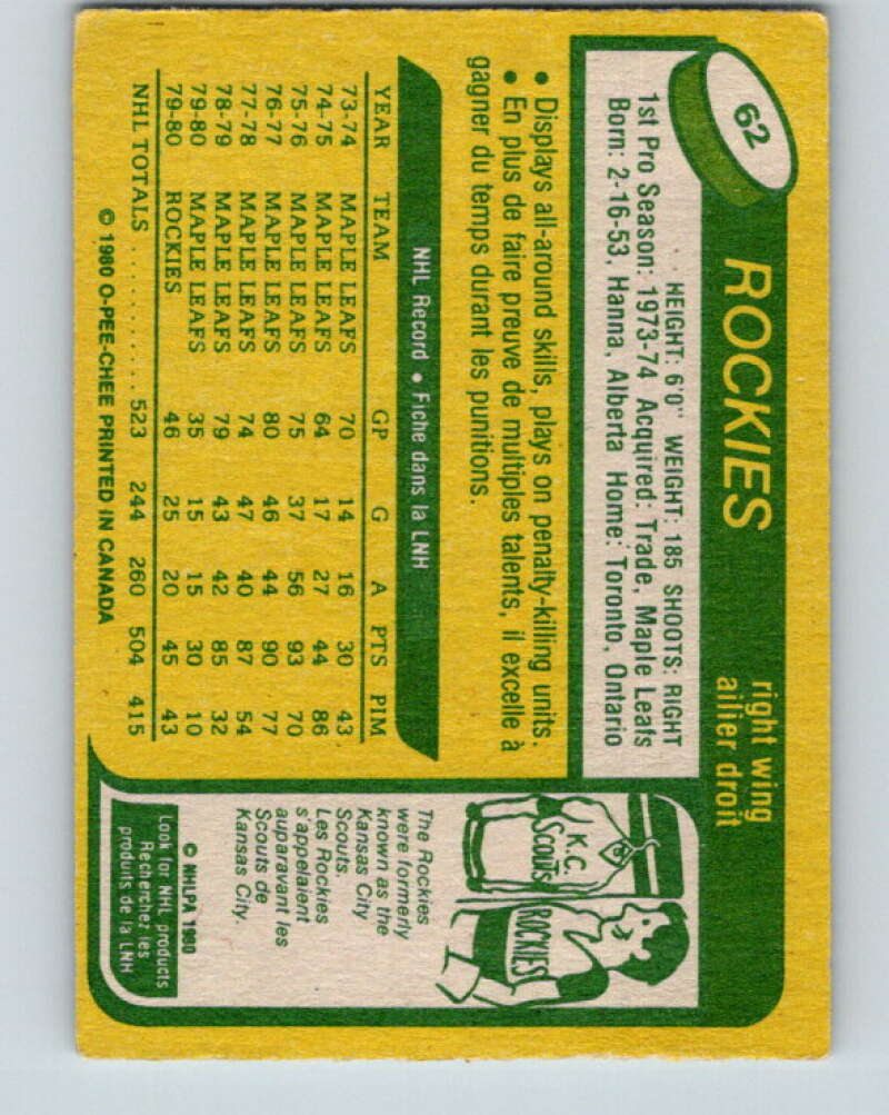 1980-81 O-Pee-Chee #62 Lanny McDonald Colorado Rockies V37610