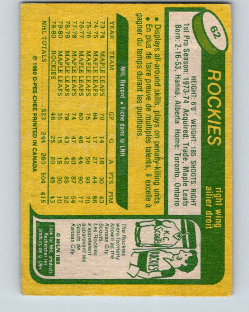 1980-81 O-Pee-Chee #62 Lanny McDonald Colorado Rockies V37613