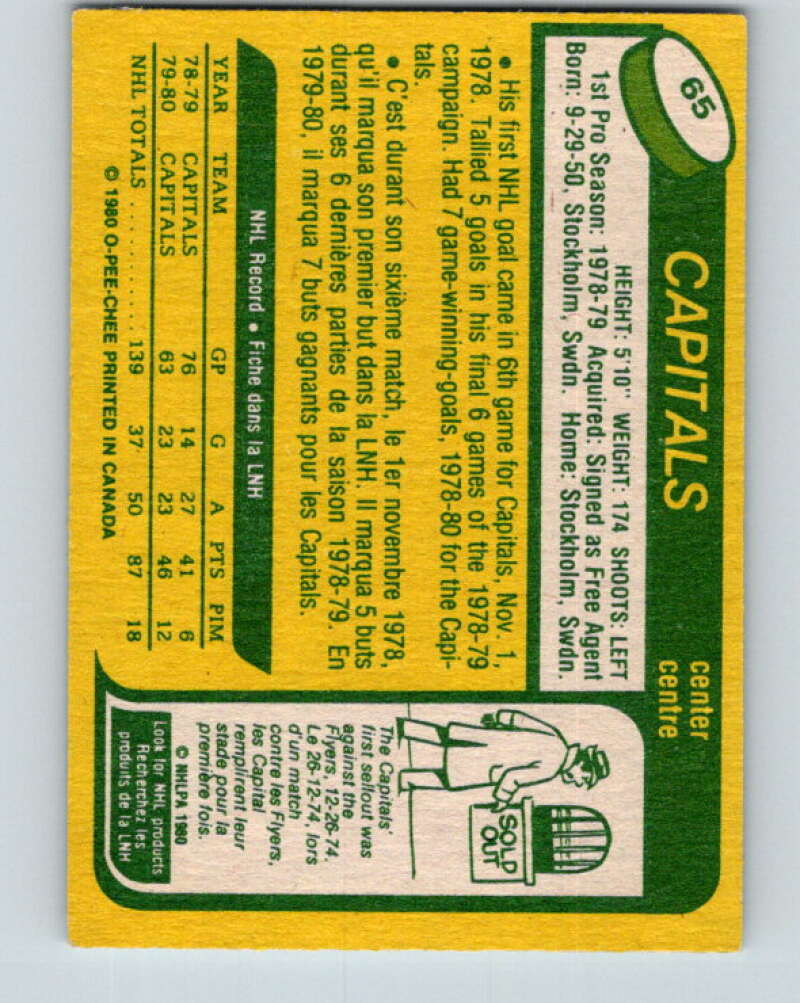 1980-81 O-Pee-Chee #65 Rolf Edberg RC Rookie Washington Capitals V37635