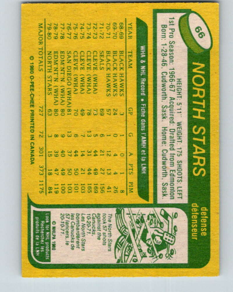 1980-81 O-Pee-Chee #66 Paul Shmyr Minnesota North Stars V37650