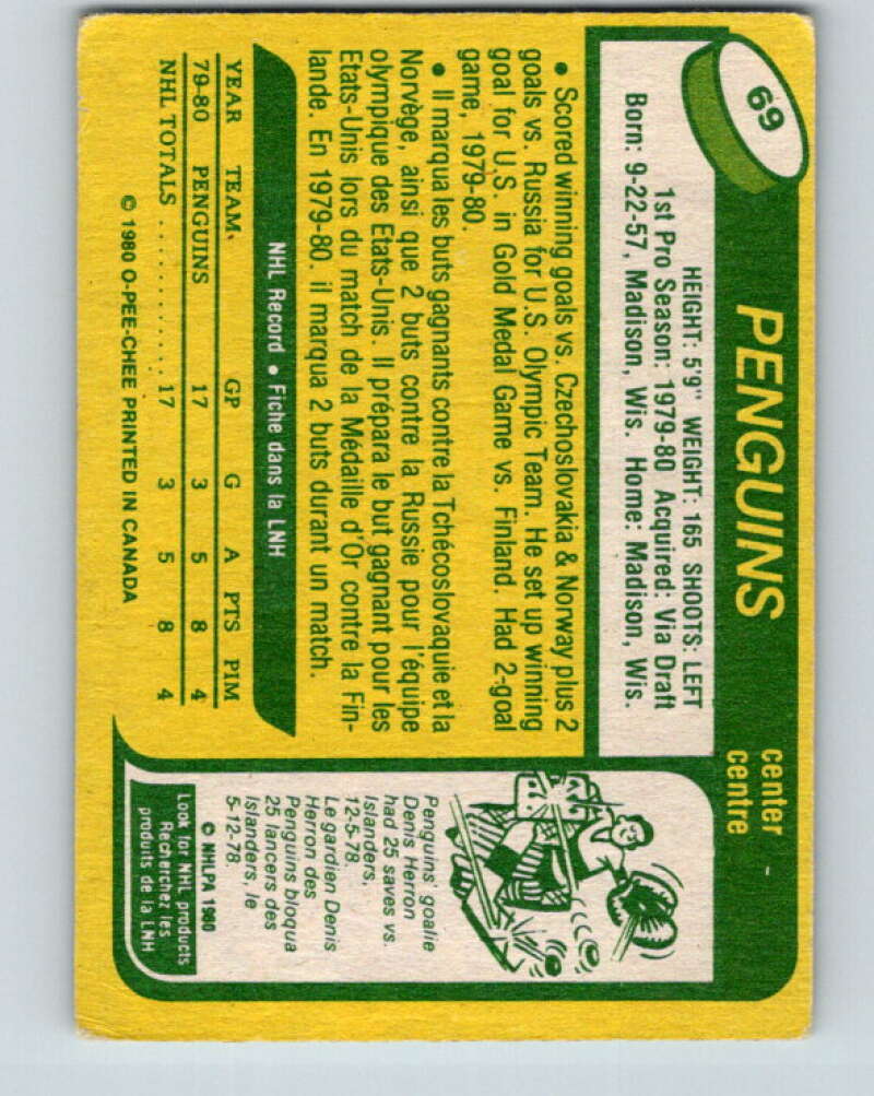 1980-81 O-Pee-Chee #69 Mark Johnson OLY RC Rookie Pittsburgh Penguins V37662