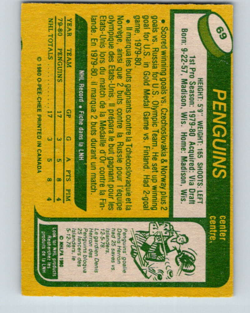 1980-81 O-Pee-Chee #69 Mark Johnson OLY RC Rookie Pittsburgh Penguins V37663