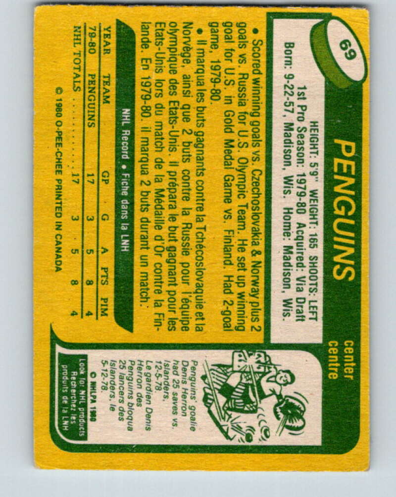 1980-81 O-Pee-Chee #69 Mark Johnson OLY RC Rookie Pittsburgh Penguins V37664