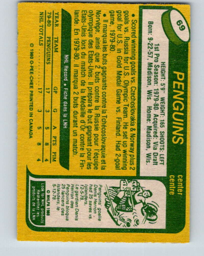 1980-81 O-Pee-Chee #69 Mark Johnson OLY RC Rookie Pittsburgh Penguins V37665