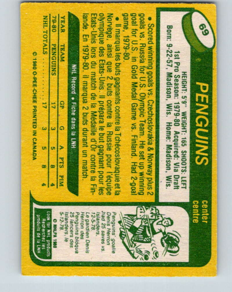 1980-81 O-Pee-Chee #69 Mark Johnson OLY RC Rookie Pittsburgh Penguins V37667