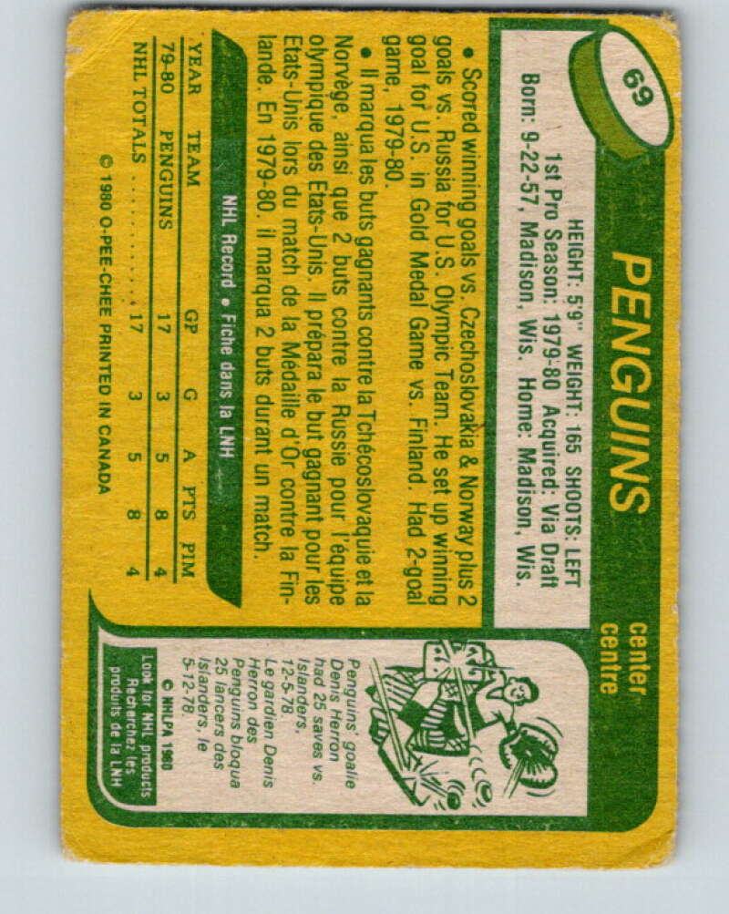 1980-81 O-Pee-Chee #69 Mark Johnson OLY RC Rookie Pittsburgh Penguins V37668