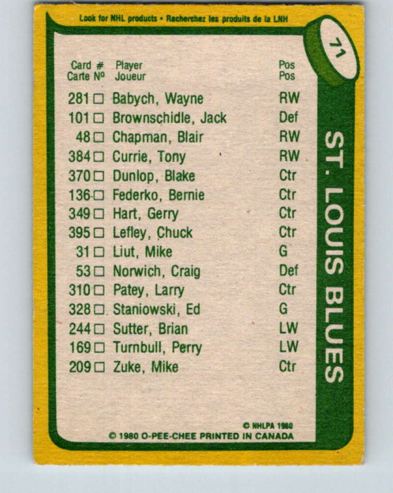 1980-81 O-Pee-Chee #71 Bernie Federko TL St. Louis Blues V37678