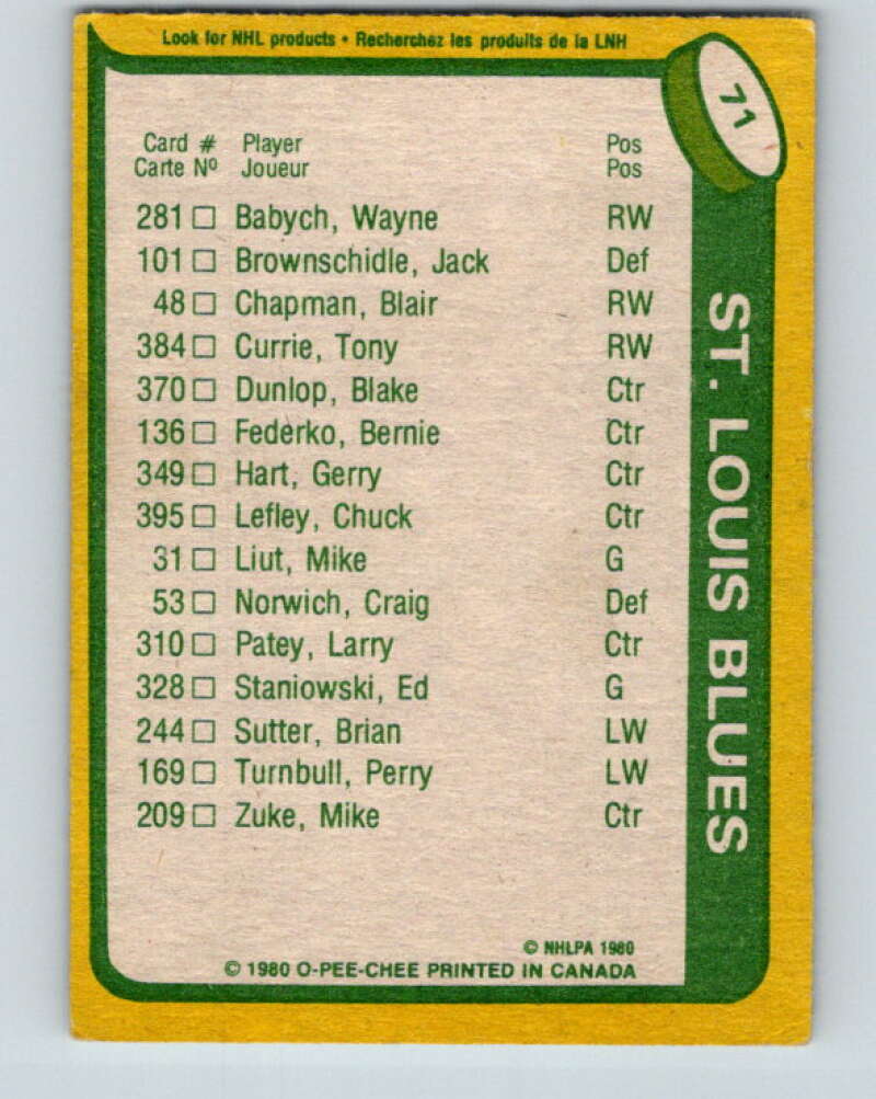 1980-81 O-Pee-Chee #71 Bernie Federko TL St. Louis Blues V37679