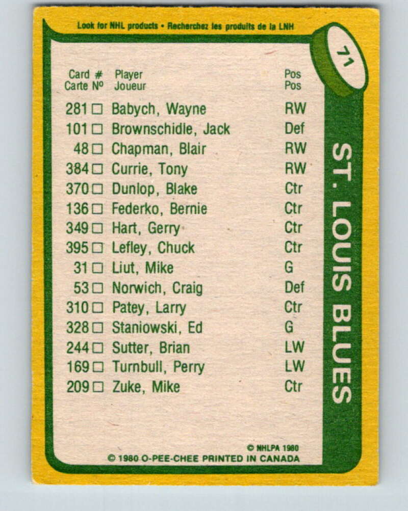 1980-81 O-Pee-Chee #71 Bernie Federko TL St. Louis Blues V37681