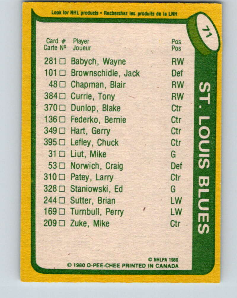 1980-81 O-Pee-Chee #71 Bernie Federko TL St. Louis Blues V37689