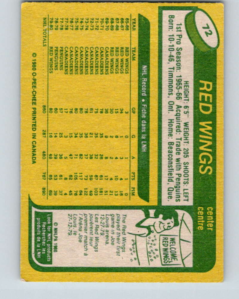 1980-81 O-Pee-Chee #72 Pete Mahovlich Detroit Red Wings V37690