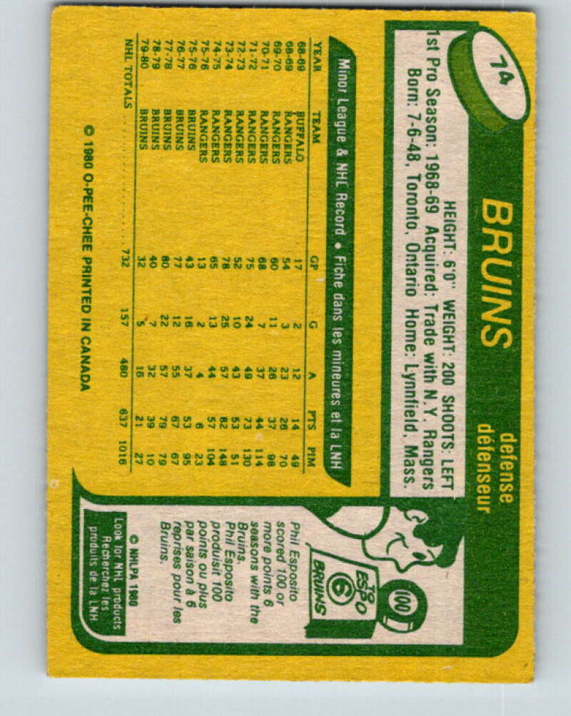 1980-81 O-Pee-Chee #74 Brad Park Boston Bruins V37717