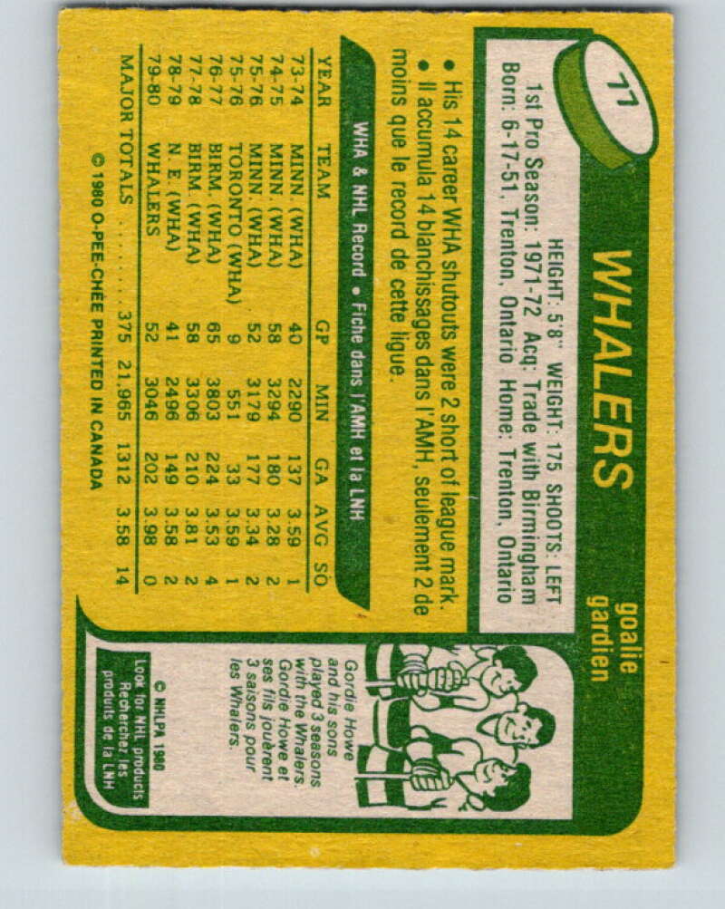 1980-81 O-Pee-Chee #77 John Garrett Hartford Whalers V37761