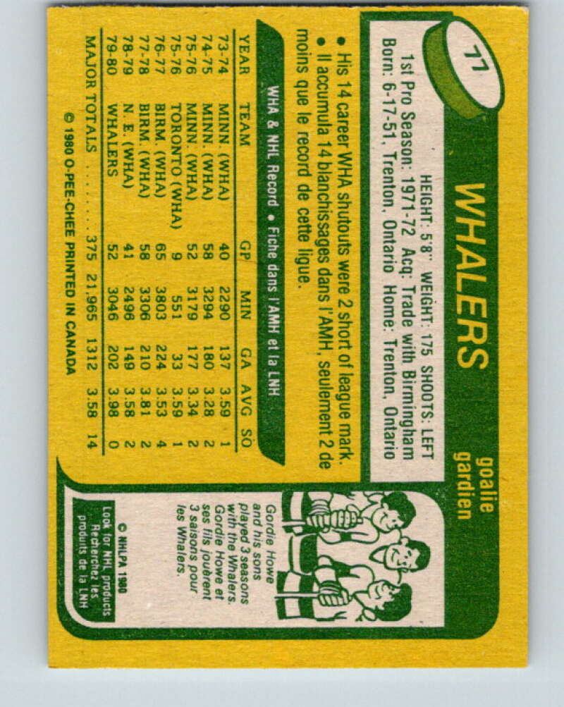 1980-81 O-Pee-Chee #77 John Garrett Hartford Whalers V37762