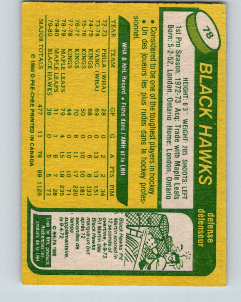 1980-81 O-Pee-Chee #78 Dave Hutchison Chicago Blackhawks V37774