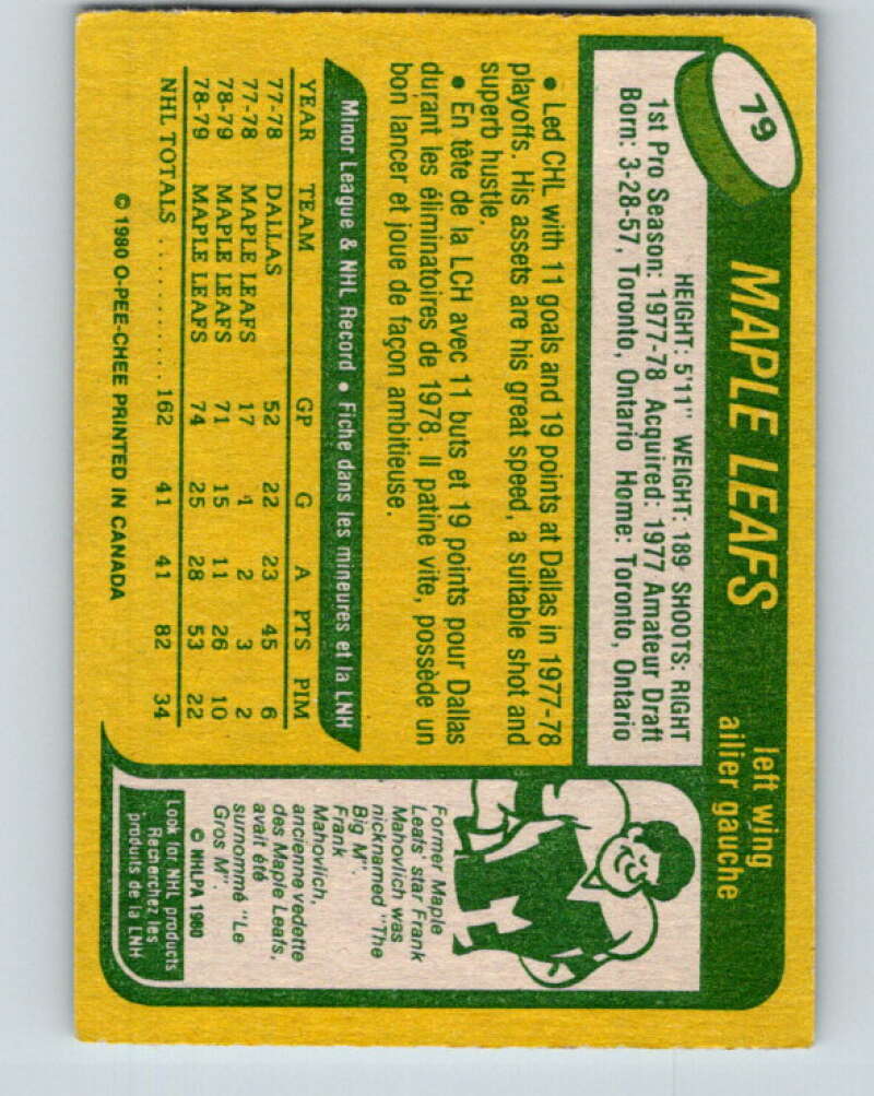 1980-81 O-Pee-Chee #79 John Anderson RC Rookie Toronto Maple Leafs V37778