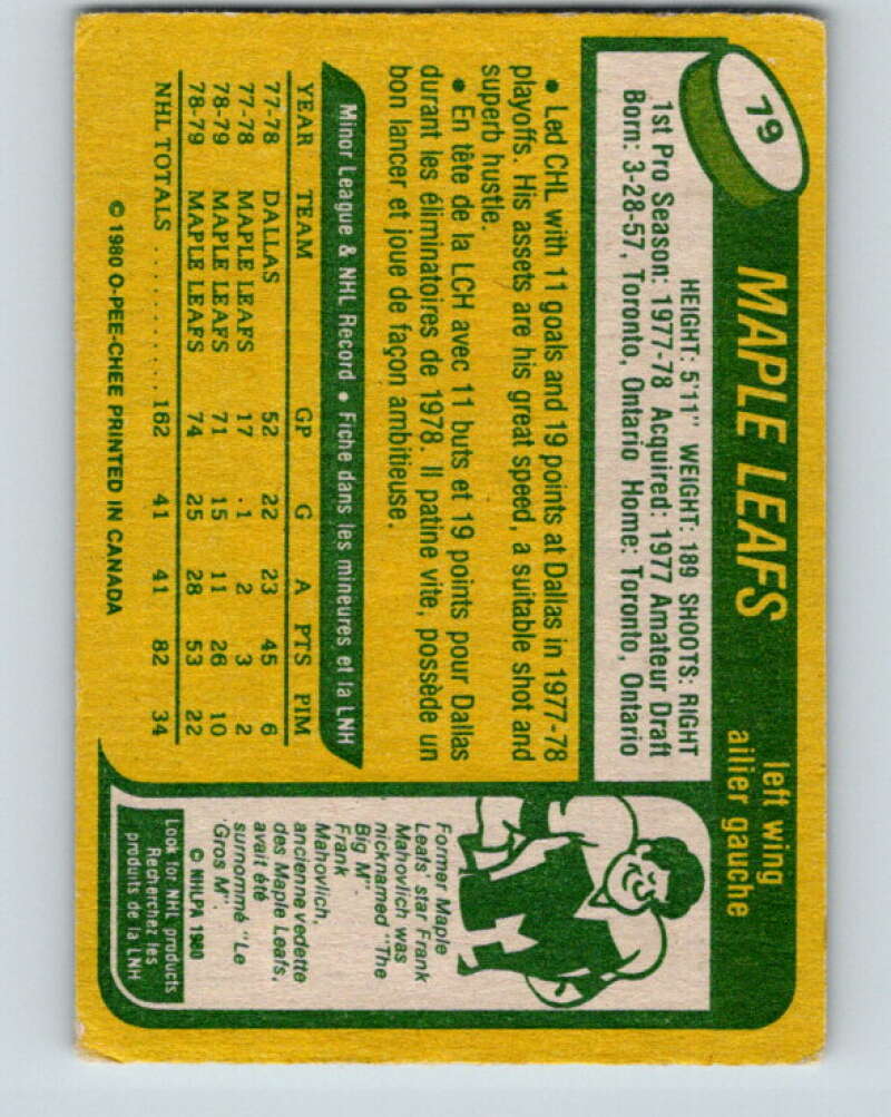 1980-81 O-Pee-Chee #79 John Anderson RC Rookie Toronto Maple Leafs V37780