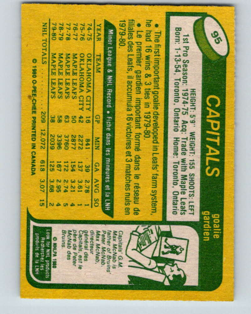 1980-81 O-Pee-Chee #95 Mike Palmateer Washington Capitals V37968