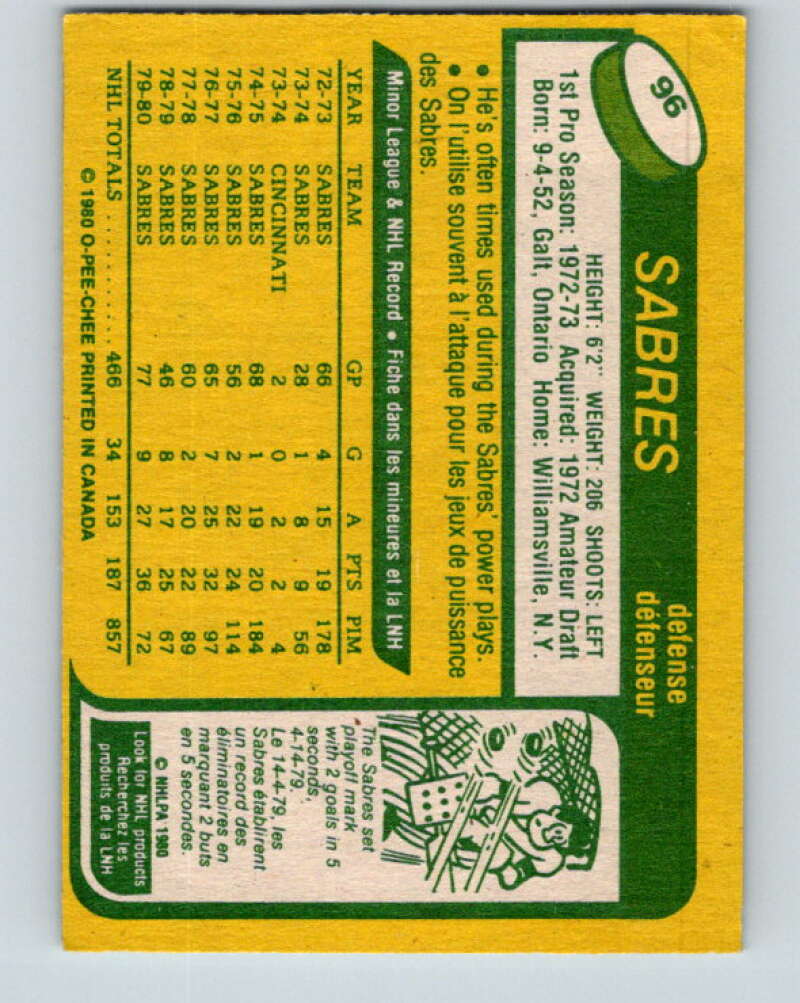 1980-81 O-Pee-Chee #96 Jim Schoenfeld Buffalo Sabres V37973