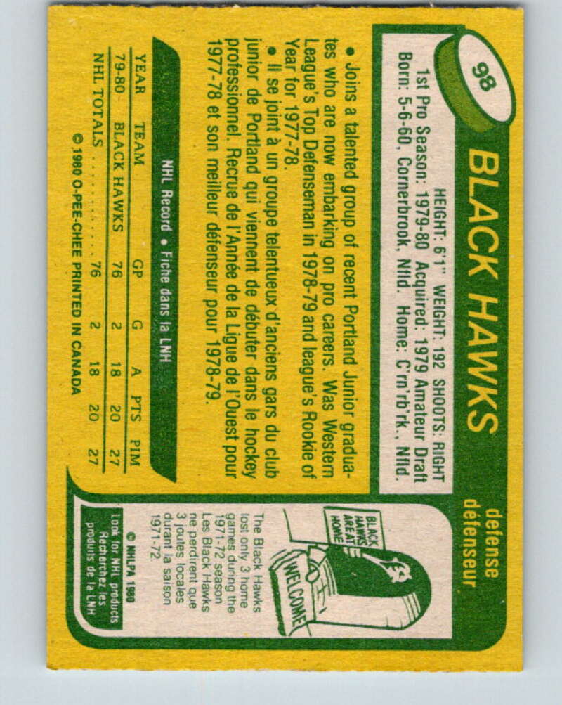 1980-81 O-Pee-Chee #98 Keith Brown RC Rookie Chicago Blackhawks V37991