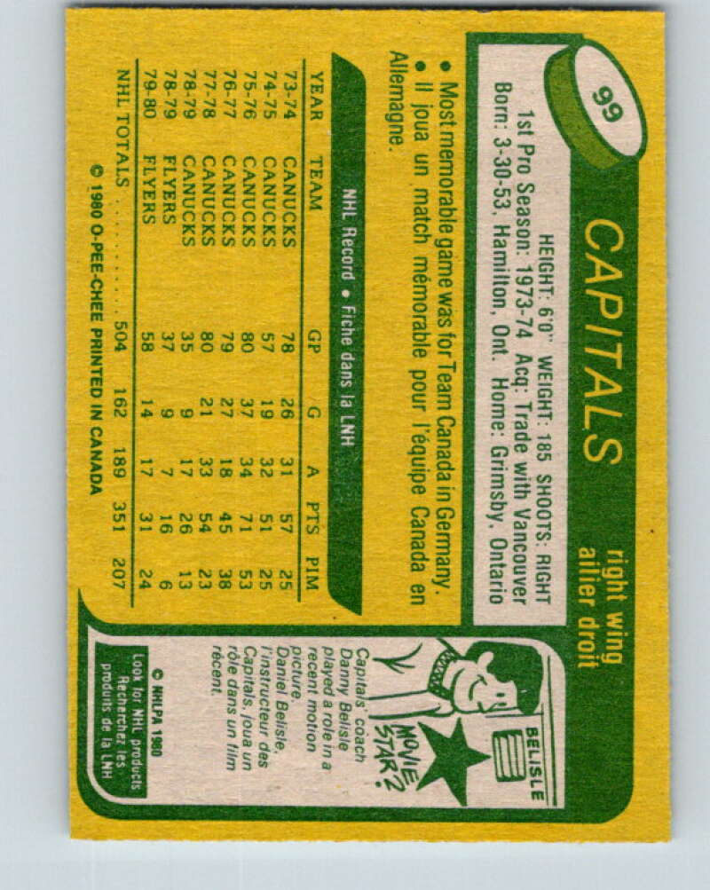 1980-81 O-Pee-Chee #99 Dennis Ververgaert Washington Capitals V38010