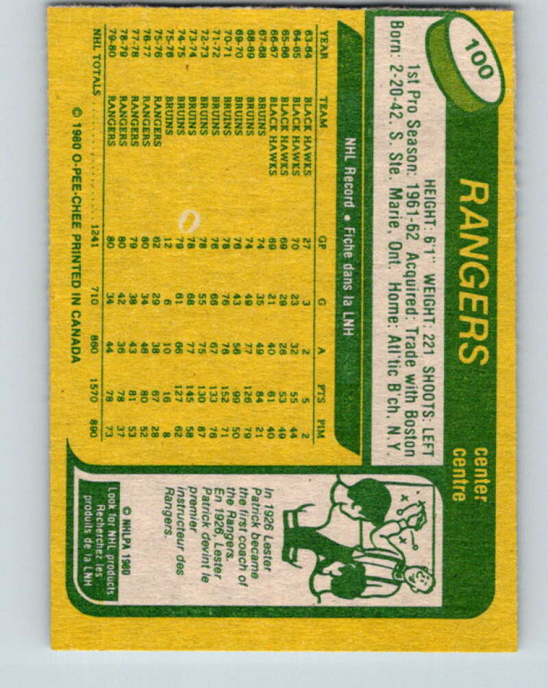 1980-81 O-Pee-Chee #100 Phil Esposito New York Rangers V38022