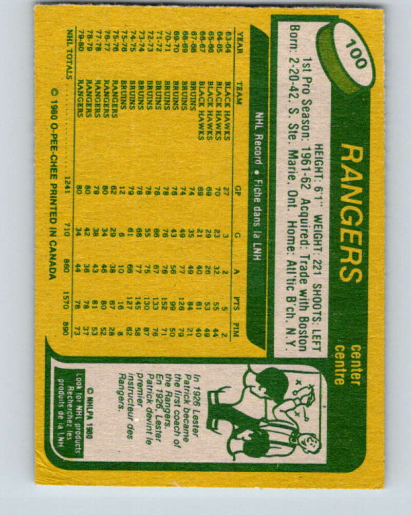 1980-81 O-Pee-Chee #100 Phil Esposito New York Rangers V38024