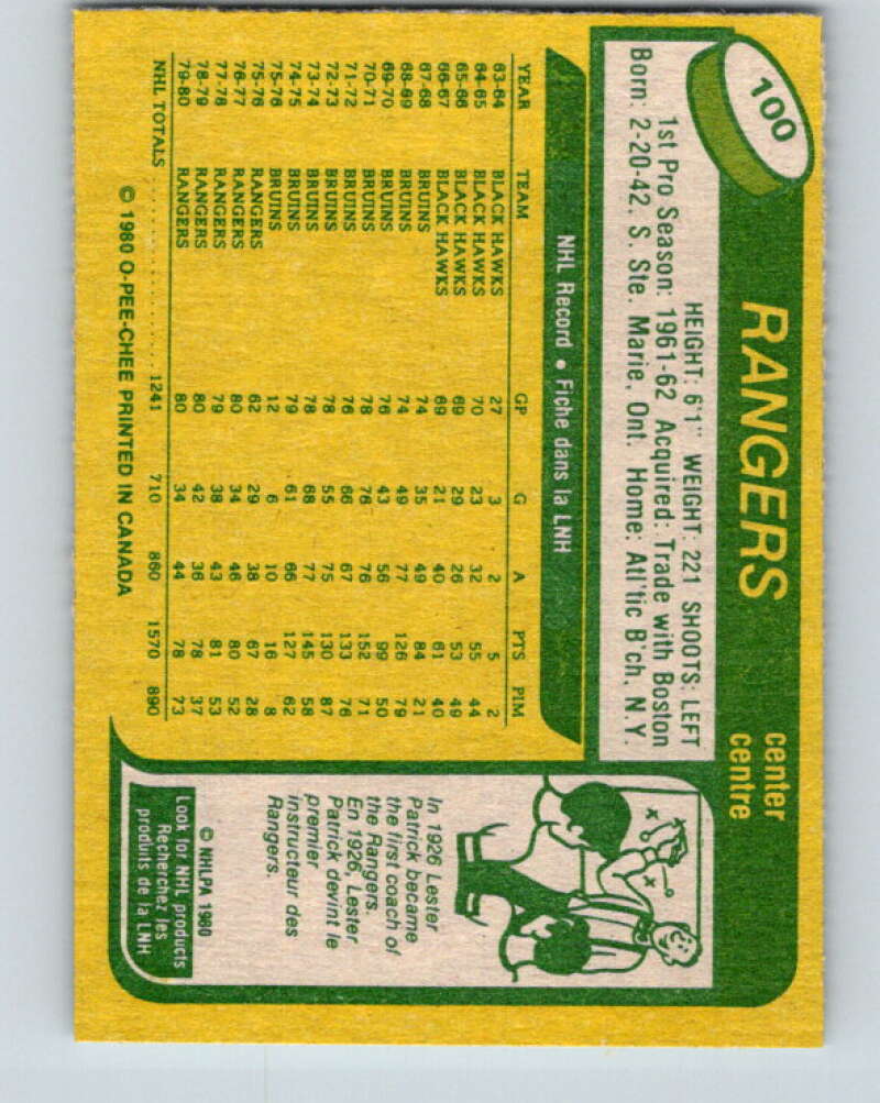 1980-81 O-Pee-Chee #100 Phil Esposito New York Rangers V38025