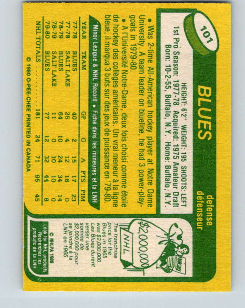 1980-81 O-Pee-Chee #101 Jack Brownschidle St. Louis Blues V38038