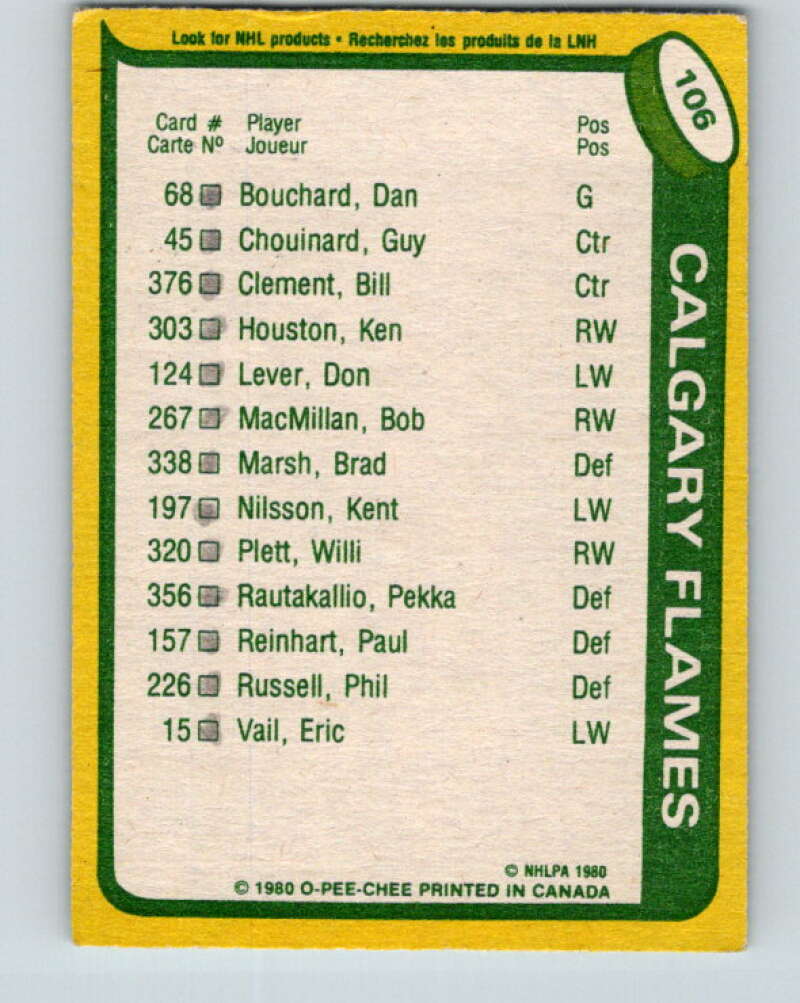 1980-81 O-Pee-Chee #106 Kent Nilsson TL Calgary Flames V38082