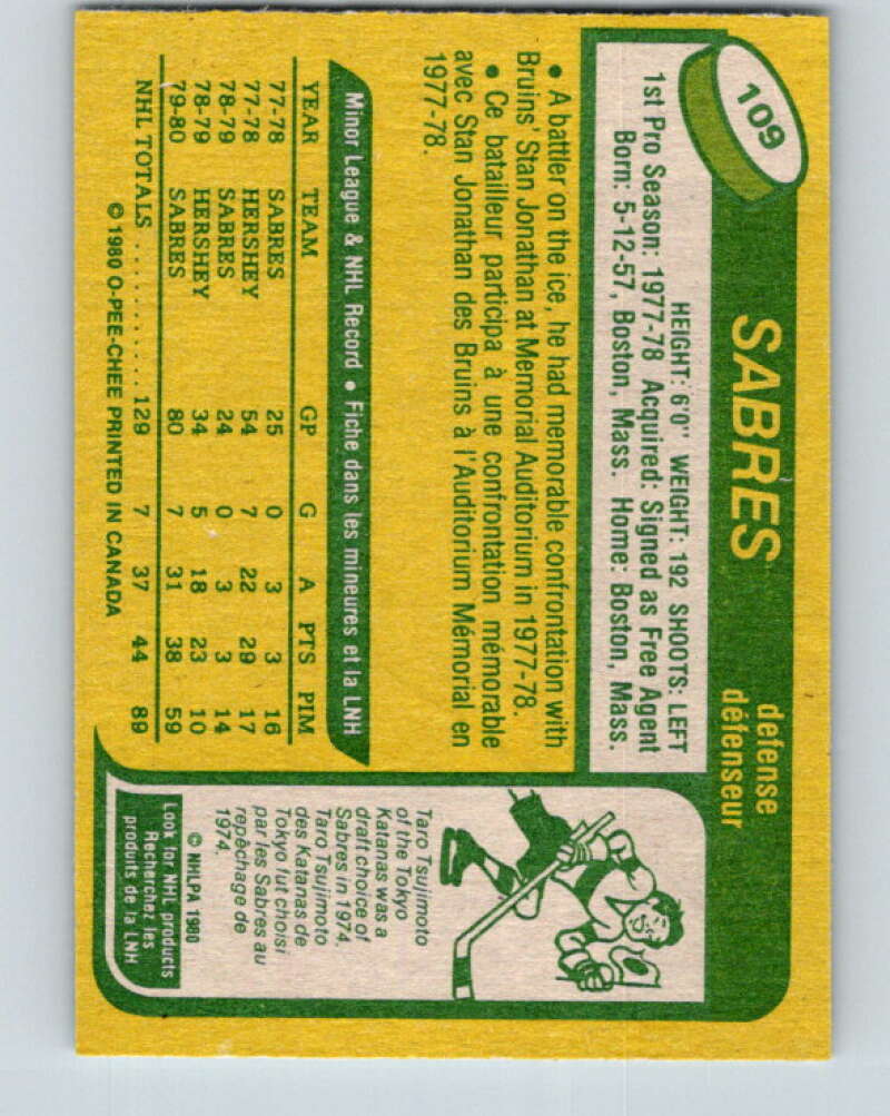 1980-81 O-Pee-Chee #109 Richie Dunn RC Rookie Buffalo Sabres V38116