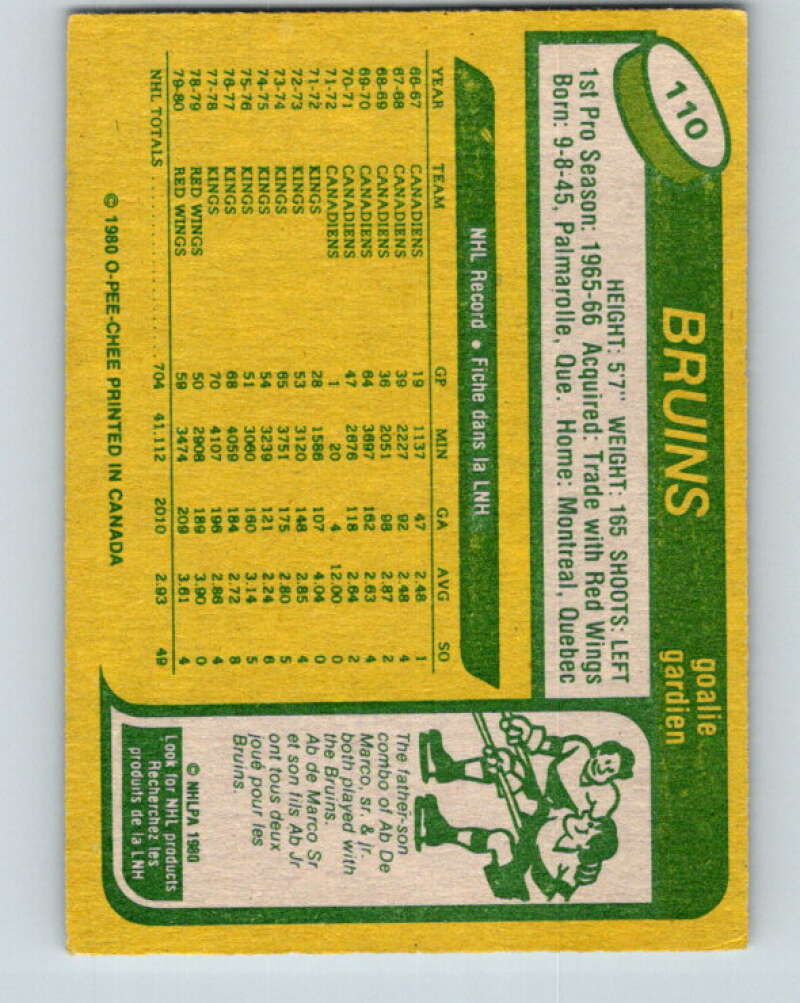 1980-81 O-Pee-Chee #110 Rogie Vachon Boston Bruins V38120