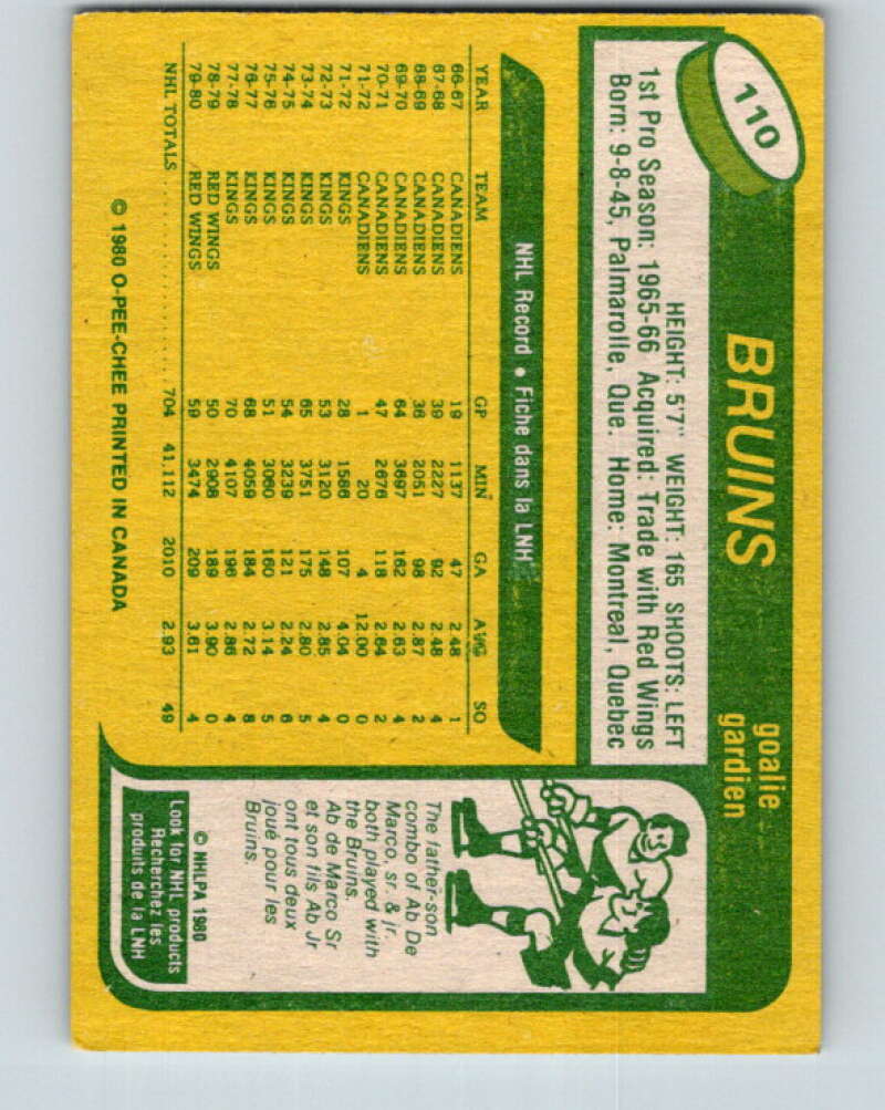 1980-81 O-Pee-Chee #110 Rogie Vachon Boston Bruins V38121