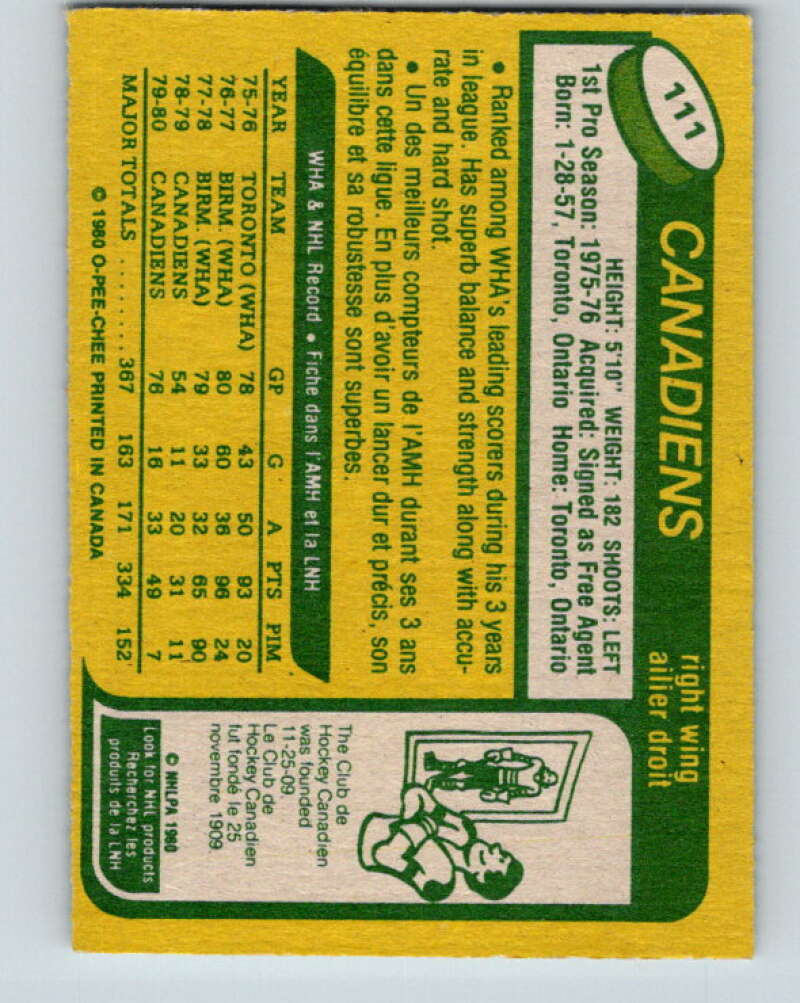 1980-81 O-Pee-Chee #111 Mark Napier Montreal Canadiens V38128