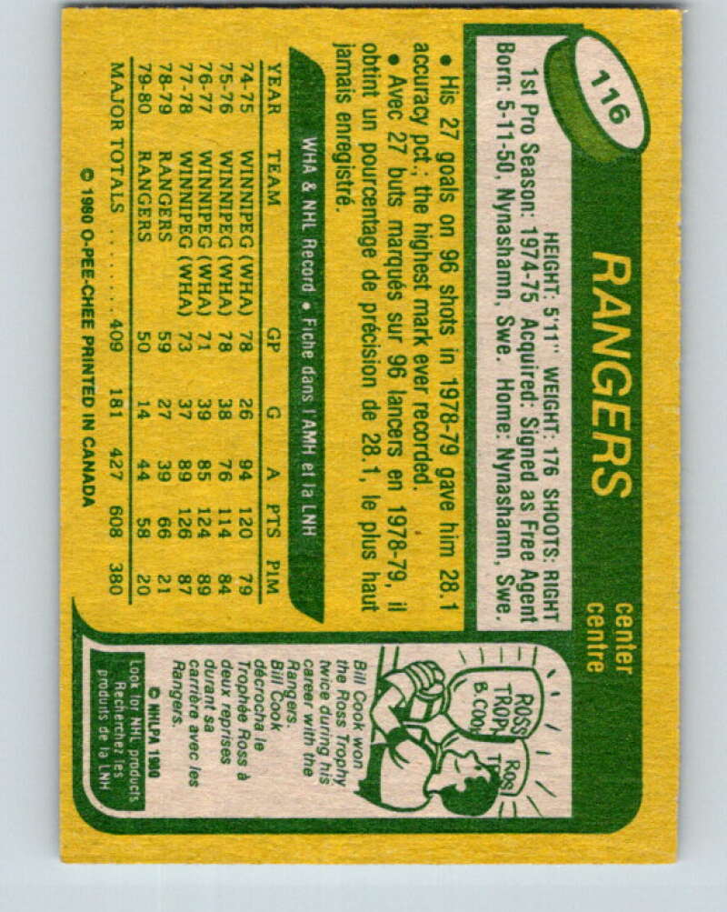 1980-81 O-Pee-Chee #116 Ulf Nilsson New York Rangers V38184