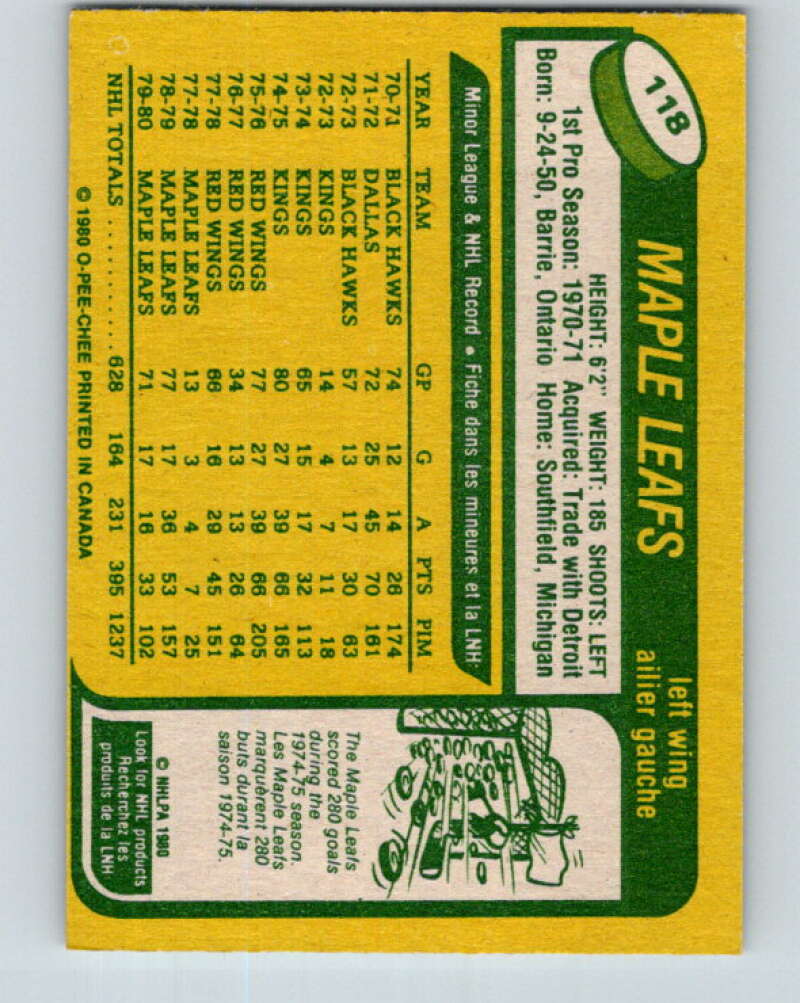 1980-81 O-Pee-Chee #118 Dan Maloney Toronto Maple Leafs V38205