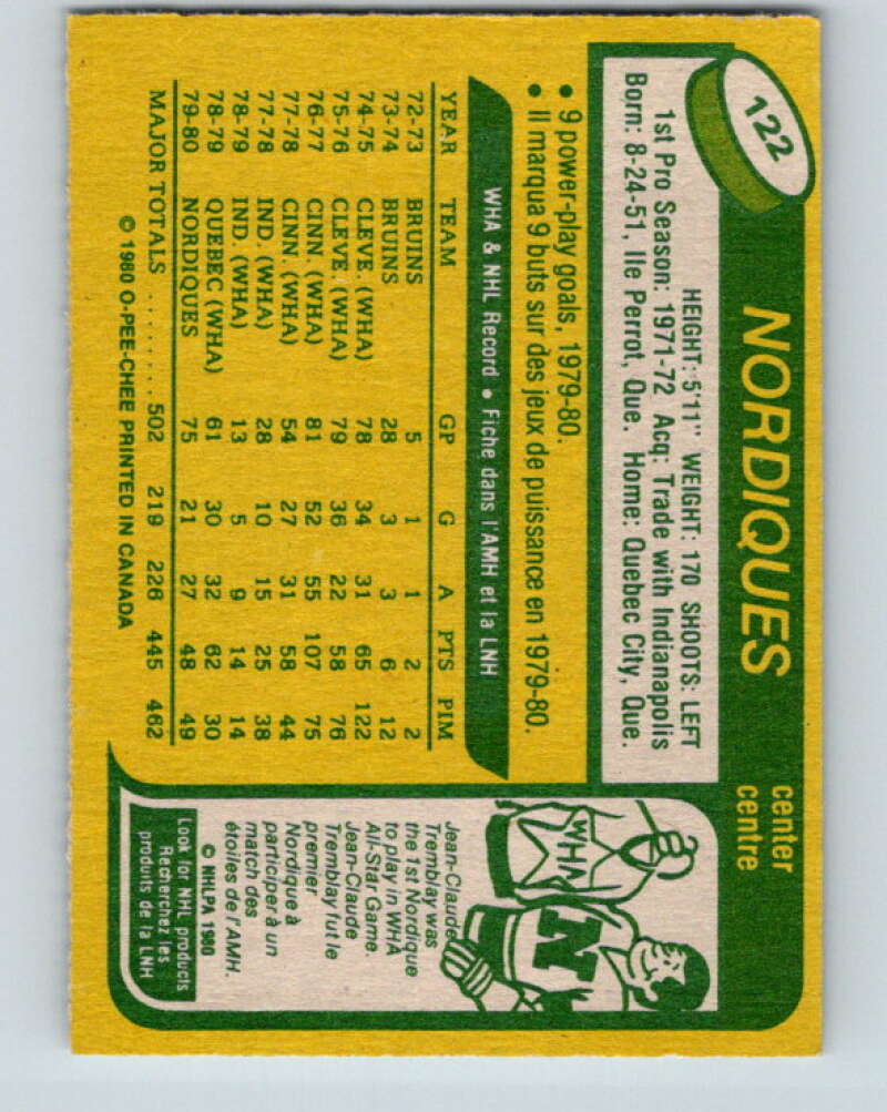 1980-81 O-Pee-Chee #122 Rich Leduc Quebec Nordiques V38242