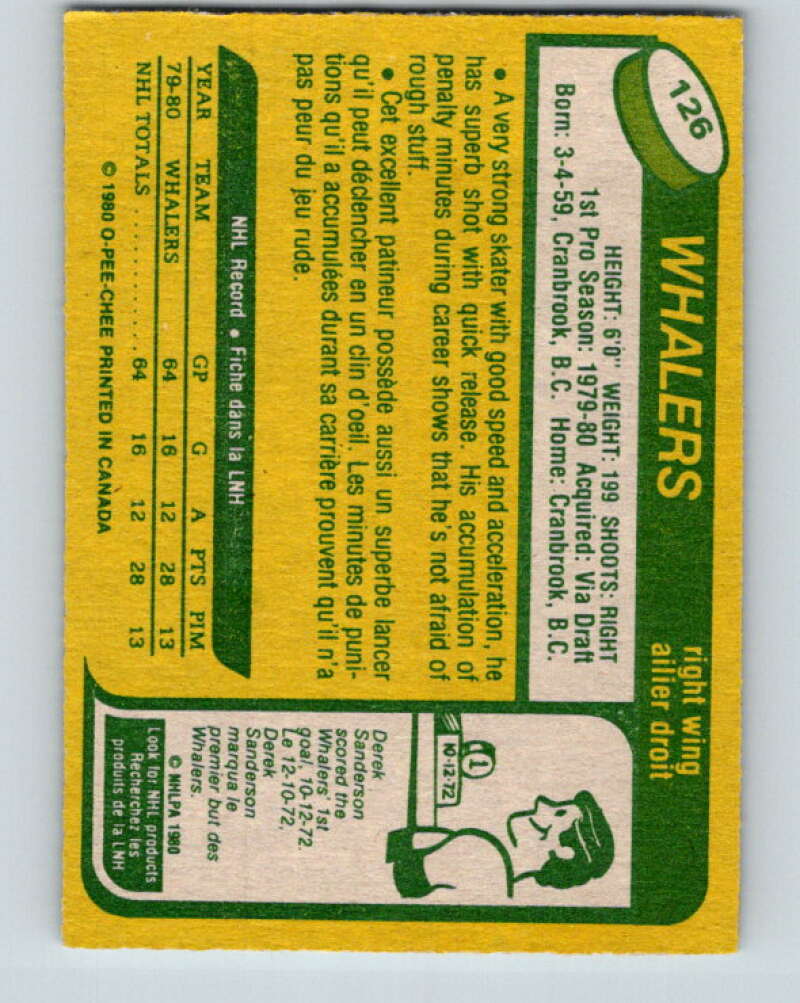 1980-81 O-Pee-Chee #126 Ray Allison RC Rookie Hartford Whalers V38283