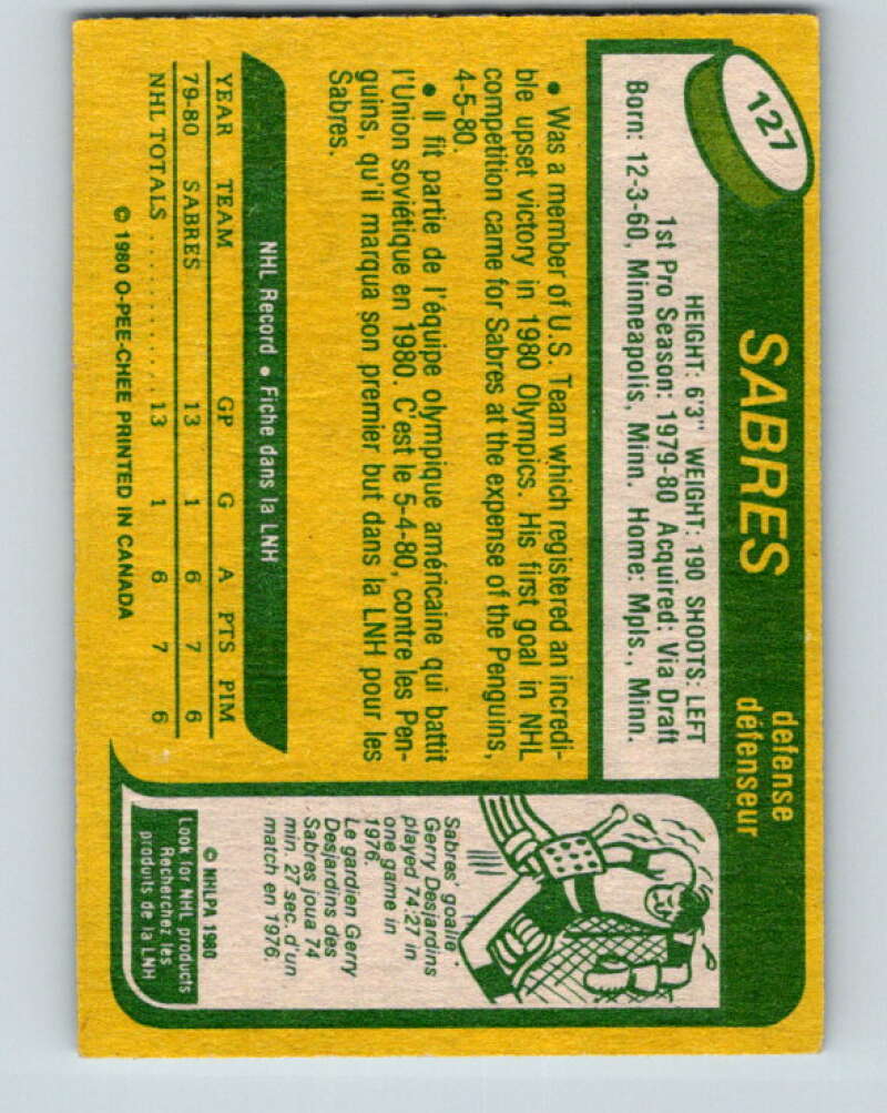1980-81 O-Pee-Chee #127 Mike Ramsey OLY RC Rookie Buffalo Sabres V38300