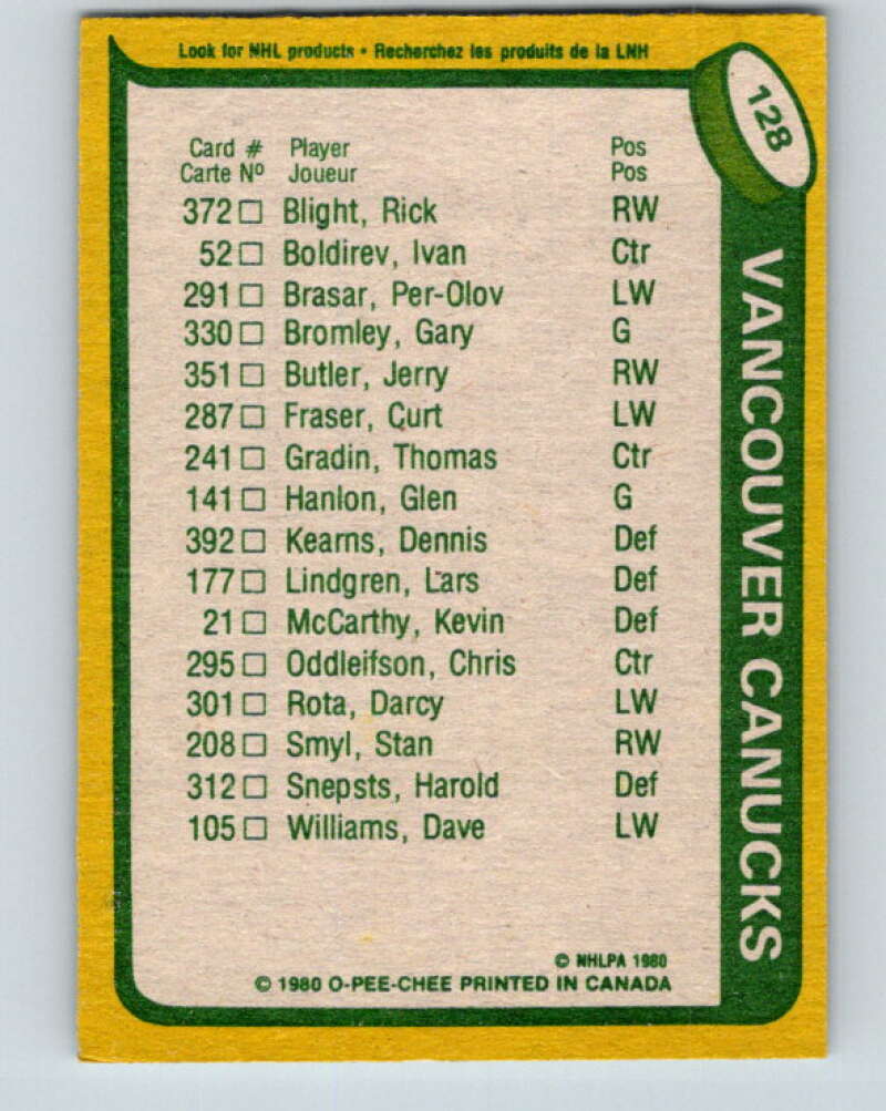 1980-81 O-Pee-Chee #128 Stan Smyl TL Vancouver Canucks V38310