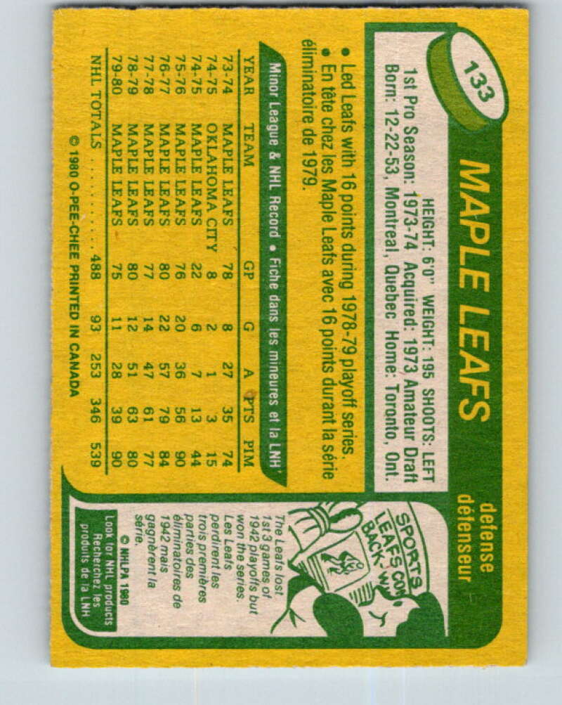 1980-81 O-Pee-Chee #133 Ian Turnbull Toronto Maple Leafs V38350
