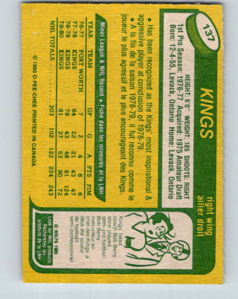1980-81 O-Pee-Chee #137 Dave Taylor Los Angeles Kings V38392